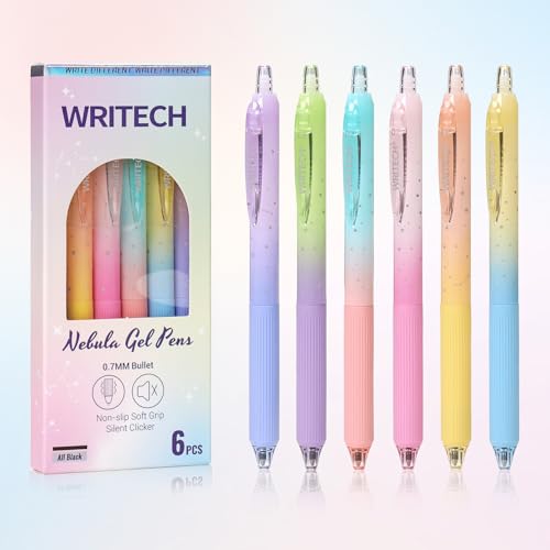 WRITECH Gel Pens 0.7mm Black Ink Retractable 6-Pack