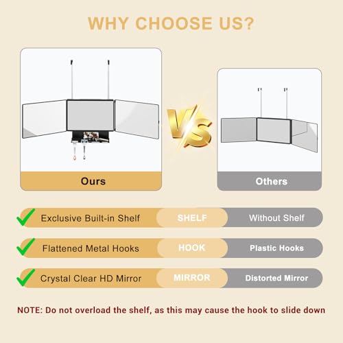 Dripex 3-Way Mirror with Storage Shelf & Height Adjustable Hooks