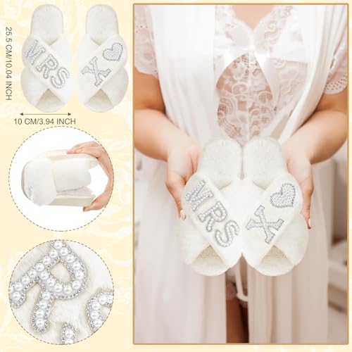 Xtinmee Personalized Initial Wedding Bride Slippers MRS Pearl Letter Makeup Bag Bridal Shower Gifts for Wedding Day (X)