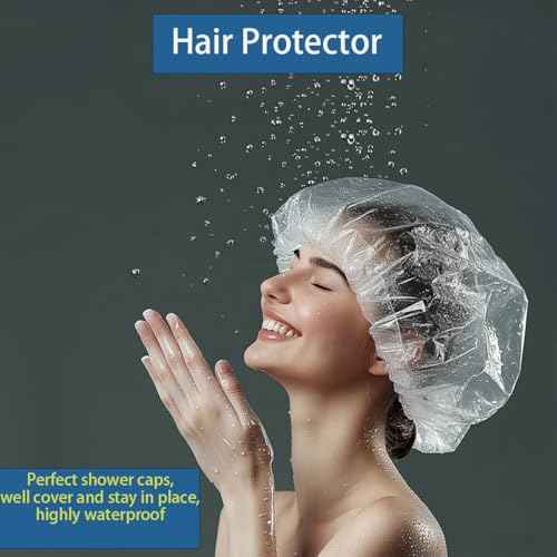 Disposable Shower Caps -100 pcs Waterproof Plastic Shower Caps, Women's Disposable Plastic Clear Shower Caps, Suitable for Hair Care, Spa Salons, Travel, Portable Multi-Purpose Plastic Hair Caps(20")