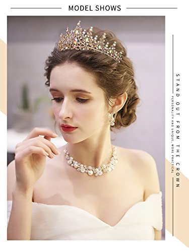 AB Gold Crystal Crown Tiara for Women Wedding Bride