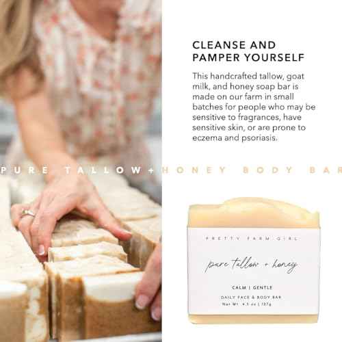 Pretty farm girl Pure Tallow + Honey Soap Bar - Fragrance Free - Handmade - Sensitive Skin - Tallow & Goat Milk.