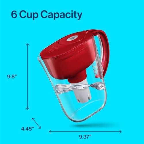 Brita Metro Water Filter Pitcher with SmartLight Filter Change Indicator, BPA-Free, Replaces 1,800 Plastic Water Bottles a Year, Lasts Two Months, Includes 1 Filter, Small - 6-Cup Capacity, Fiery Red