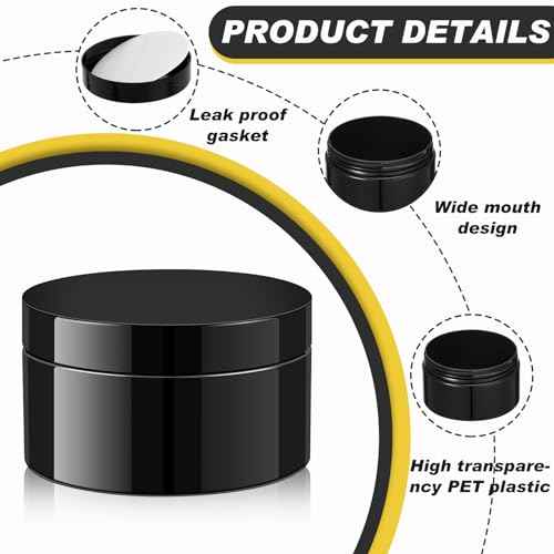Dandat 72 Pcs 8 oz PET Loose Powder Containers Plastic Jars with Lid and Label, Leak Proof Empty Cosmetic Jars for Lotion, Cream, Gel, Powder - Refillable Travel Storage Containers(Black)
