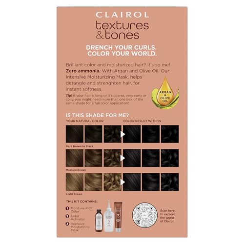 Clairol Textures & Tones Permanent Hair Dye, 1N Natural Black Hair Color, Pack of 2