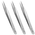 Beaditive High Precision Tweezers 3 Pack - 4.7" Craft Tweezers for Sewing, Beading & DIY Crafts - Non-Serrated Jewelry Tweezer Set with Fine Point Tips - Stainless Steel Needle Nose Hobby Tweezers