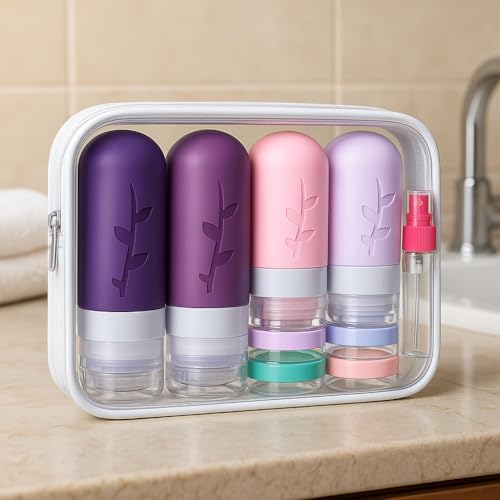 Tocelffe TSA Approved Travel Toiletry Bottles Set - Leak Proof Silicone Containers