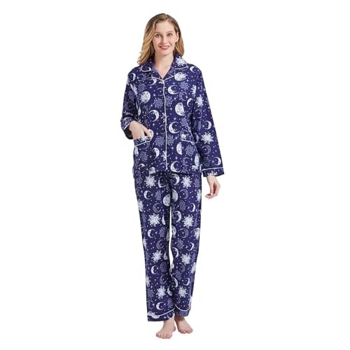 amaxer Women's Flannel Pajama Set 100% Cotton Soft Christmas Pajamas For Women Long Sleeve Pjs Button Down Warm Sleepwear