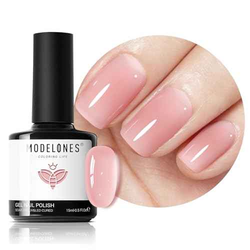 modelones Jelly Gel Nail Polish, 15 ML Jelly Nude Pink Nail Polish Sheer Neutral Color Long Nails Natural Translucent Soak Off U V Gel Clean Girl Nails for Women Nail Art French Tip Manicure at Home