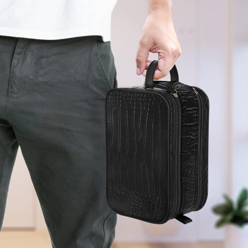 Dot&Dot Leather Toiletry Bag for Men Women - Spacious Womens Mens Toiletry Travel Toiletries Bags (Black Croc)