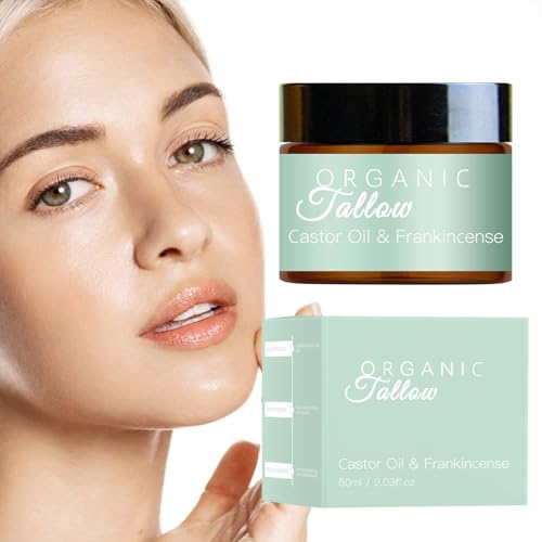 2PCS Grass Fed Beef Tallow with Frankincense Oil and Castor oil, Organic Beef Tallow Moisturizer for Skin, Organic Beef Tallow and Manuka Honey Balm for Face, Body