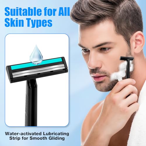 Disposable Razors Bulk for Men 200 Pack, Homeless Supplies Bulk, Twin Blade Mens Safety Travel Supply Shaving Razor, Face Beard Body Shavers for Hotel Camping Bathing (Black)