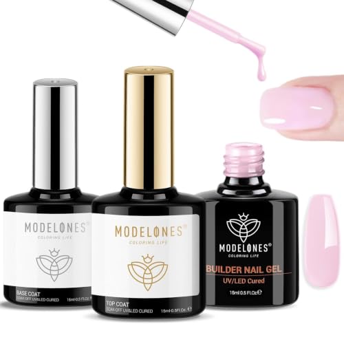 Modelones Baby Pink Builder Nail Gel Set with Base & Top Coat - B-Pink-3