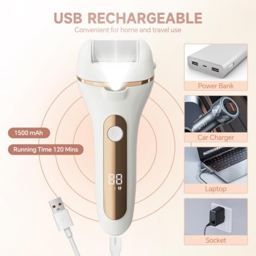 Electric Foot Callus Remover - Rechargeable, Waterproof with 3 Roller Heads & LED Display