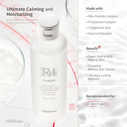 R4 Hydrating Rice Toner ? Glass Skin, Toner for Face, Deep Moisturizing, Rice Water, Hyaluronic Acid, Squalane, Korean Skin Care, Fragrance Free, Sensitive Skin, 6.76 fl oz