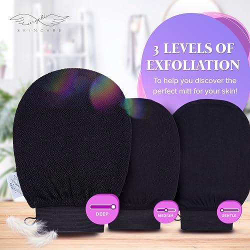 Seraphic Skincare Premium Exfoliating Mitt for Body, Deep – Viscose Fiber Korean Exfoliating Glove for Normal to Dry Skin – Body Exfoliator for Self-Tan Removal and Application