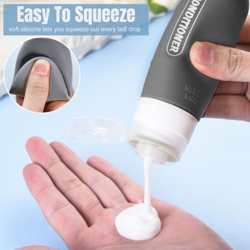 TSA Approved Travel Bottles 3oz | Leak Proof Silicone, Pre-printed Labels, 4 Pack
