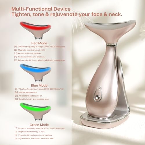 VRAIKO Lily Neck Face Massager, Skin Rejuvenation Beauty Massager, 3-in-1 at-Home Facial Spa Tool, Lifting, Toning and Tightening for a Radiant Appearance (Rose Gold)