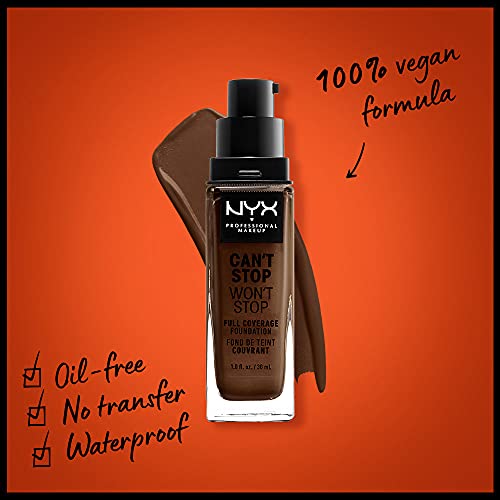 NYX PROFESSIONAL MAKEUP Can't Stop Won't Stop Foundation, 24h Full Coverage Matte Finish - Chestnut