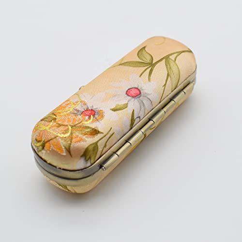Floral Lipstick Case with Mirror - Yellow