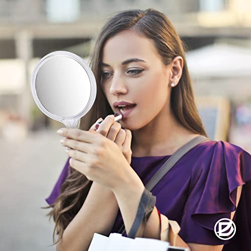 Small Clear Handheld Mirror with Handle 3.9x8.3 Inches - Double Sided 1X 2X Magnification - Clear Frame - Compact Makeup & Salon Mirror