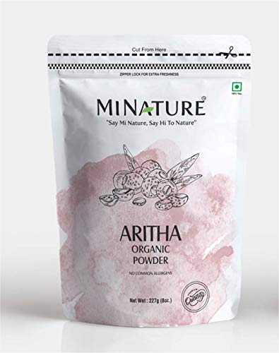 USDA Organic Aritha Powder/Soap nut Powder(Sapindus Laurifolia) by mi nature FOR SILKY HAIR - (227g / (1/2 lb) USDA NOP Certified 100% Organic | Excellent Hair Conditioner | From INDIA