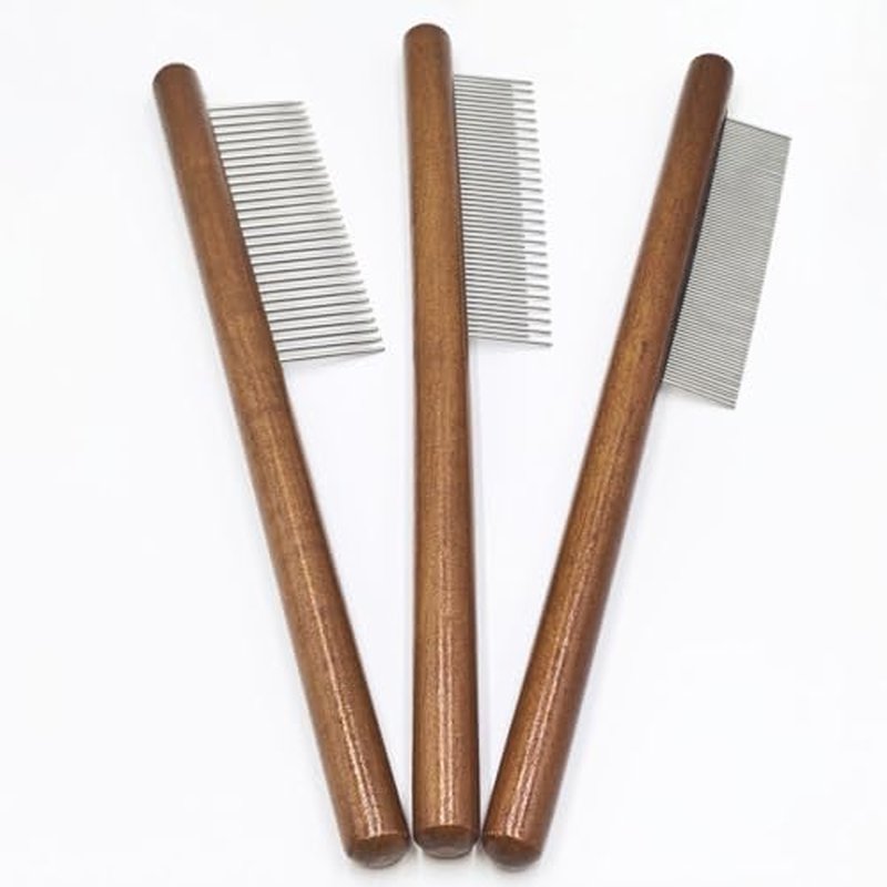 3-Pack Pet Grooming Combs with Beechwood Handle & Stainless Steel Teeth