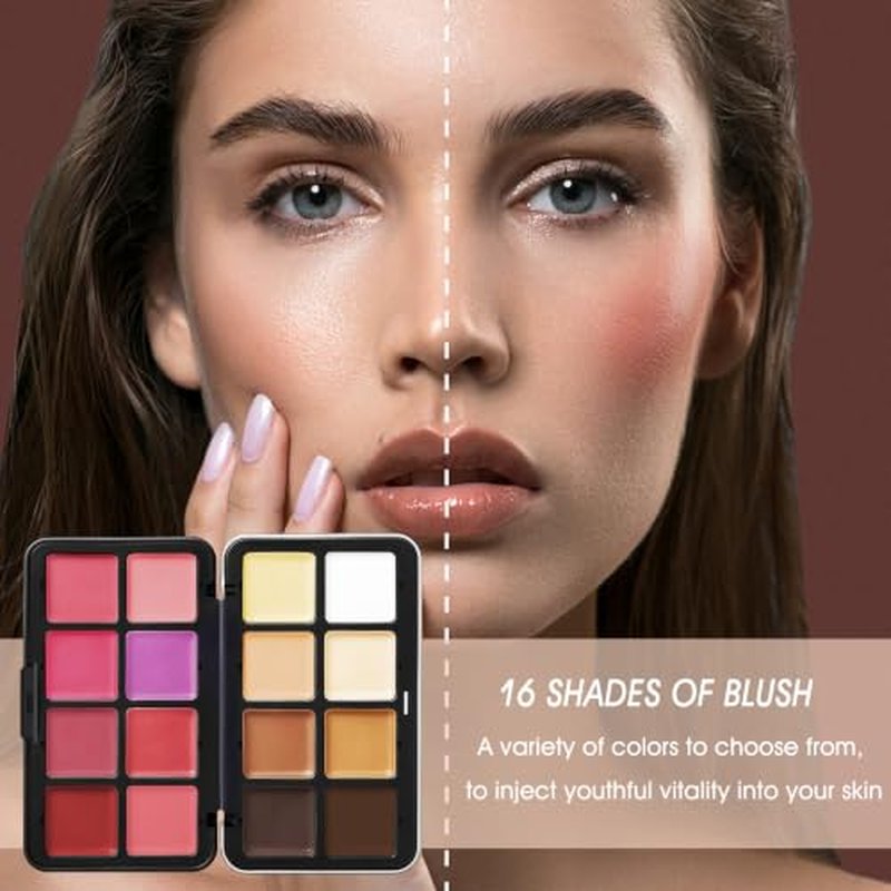 16-Color Cream Blush Contour Palette with Brush
