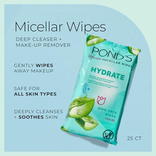 POND'S Micellar Makeup Remover Wipes - Waterproof, Aloe Vera, 25 Count
