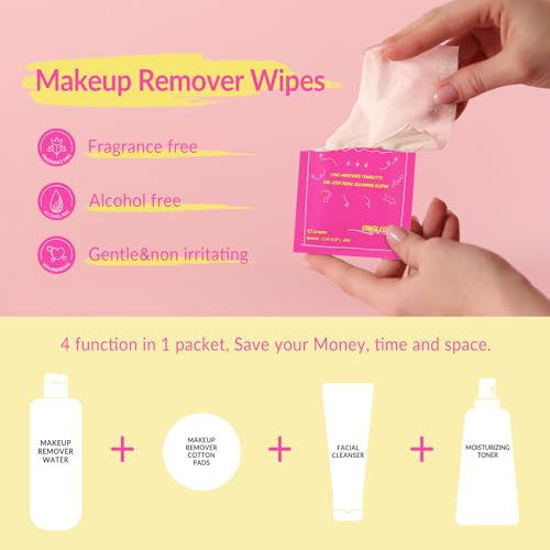 Biodegradable Bamboo Makeup Remover Wipes ? Gentle, Alcohol-Free & Fragrance-Free Formula with Plant Extracts, Individually Wrapped for Sensitive Skin (Pack of 40)