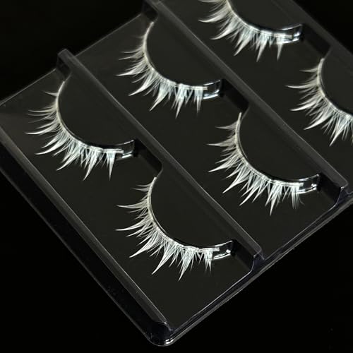 White False Wispy Eyelash Anime Cosplay Spiky Eyelashes Japanese Style Makeup Manga Lashes for Halloween Cosplay Party Stage Masquerade (3 Pairs) (white)