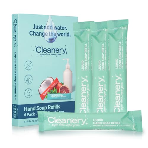Moisturizing Hand Soap Refill Powder Concentrate 4 Pack, 10 fl oz refills, Coconut & Sandalwood