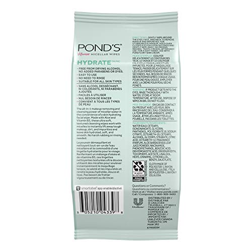 Pond's Vitamin Micellar Makeup Remover Wipes, Aloe Vera, 25 Count (Pack of 2)