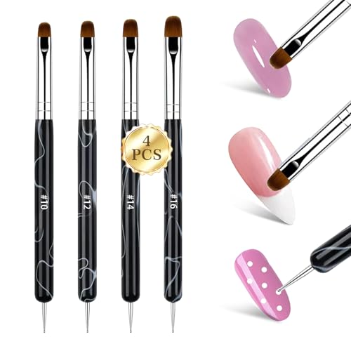 French Manicure Brush Set with Dotting Tools - 4 Sizes for Nail Art