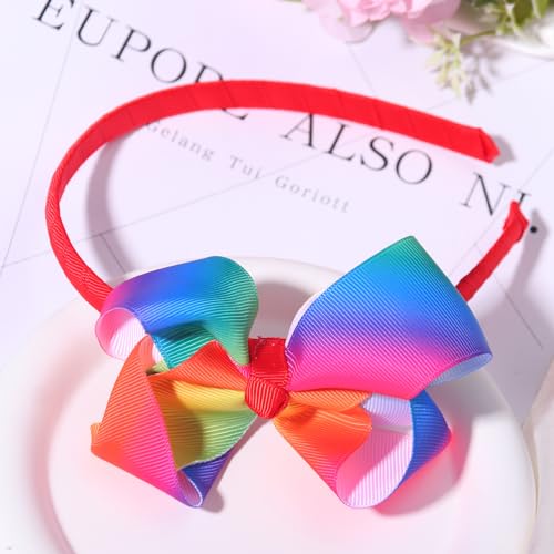 HIFANMM Rainbow Headband Pride Day Hair Accessories for Women Girls, Big Bowknot Colorful Hair Bands Pride Month Gay Headdress Pride Parade LGBTQ Party Non Slip Head Band 1 Pcs