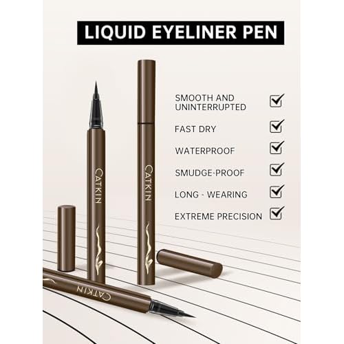Catkin Liquid Eyeliner Pen Ultra-fine Waterproof Smoothy Stay 24 hrs Long Lasting Quick Drying for Sensitive Eyes Alcohol Free Very Black