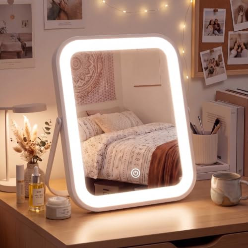 8" Portable Makeup Mirror with Lights, Rechargeable Dimmable
