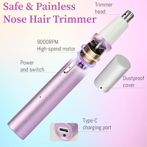 Rechargeable Nose & Ear Hair Trimmer for Women & Men - Painless Facial Grooming Tool