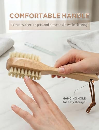 Dual-Sided Nail Brush with Natural Bristles and Wood Handle