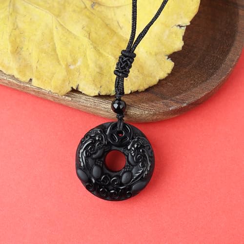 Black Obsidian Pendant Necklace for Men - Natural Healing Crystal