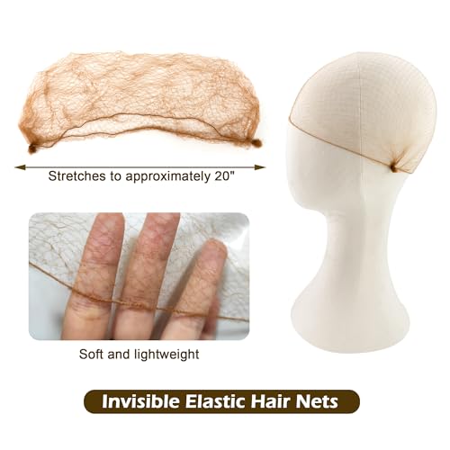 Brown 20 PCS Bun Hair Nets Women Elastic Mesh Edge Hair Net