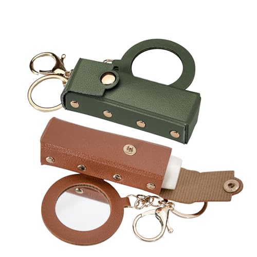 Leather Lipstick Holder Keychain with Mirror – 2 Pack