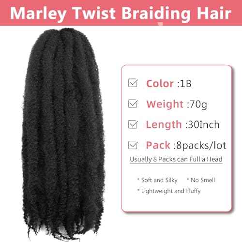 Marley Twist Braiding Hair-30Inch 8packs Cuban Twist Hair Soft Marley Hair for Black Women (1B, 30 Inch (Pack of 8))