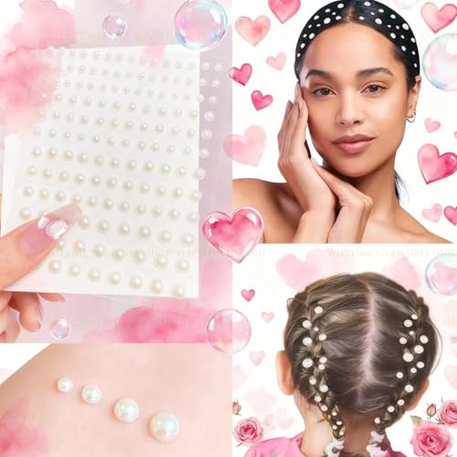 Self-Adhesive Pearl Rhinestones 914 Pcs - 6 Sheets, 3-10mm