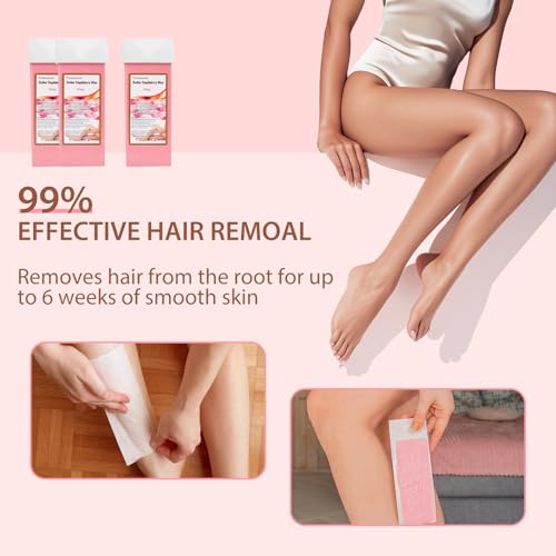Roll on Wax Refill: 4 Rose Wax Roller Refill - Hair Removal Cartridge for Body Legs Arms (100g/3.53oz, 4 Pack)