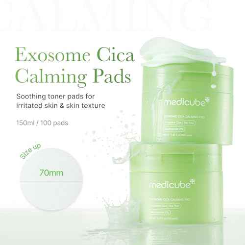 medicube Exosome CICA Tea Tree Calming Toner Pads for Sensitive Skin with Centella Asiatica Help Reduce Redness & breakouts. Low-irritating & Hydrating Daily Care, Korean Skincare, Vegan (100 Pads)