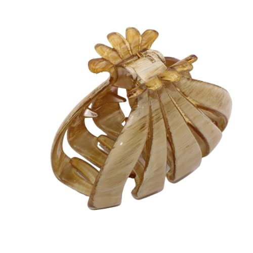 Parcelona French Fleur Medium 3.25" Wide Celluloid Claw Clips Covered Spring Fashion Durable Styling Clips Women Hair Accessories No Slip Grip Hair Clip for Girls, Made in France (Dusty Beige Brown)