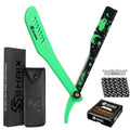 ShaiX Shavette Straight Razor for Men with Pack of 100 Single Blades ? Barber Straight Razor & Straight Edge Razor Kit for Beard Shaving, Line Up & Mustache (Green)