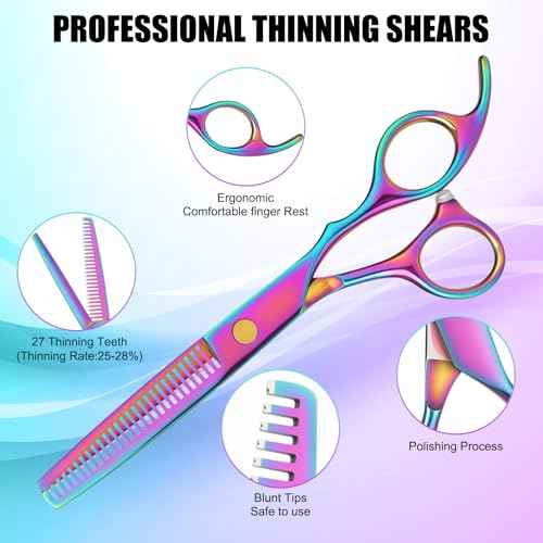 Hair Cutting Scissors Set, Professional Haircut Scissors Kit with Cutting Scissors Thinning Scissors for Barber/Salon/Home/Men/Women/Kids/Adults(Rainbow)