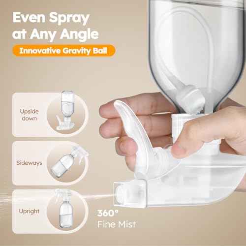 Tecohouse Glass Spray Bottles 8oz, 2 Pack 360¡Æ Glass Spray Bottle for Cleaning Upside Down Mister Squirt Bottle with Adjustable Nozzle for Hair, Plants, Pet Clear White Nozzles